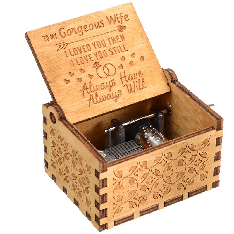 1pc "To My Gorgeous Wife" Wooden Music Box Vintage Hand Crank Engraved Musical Case Toys Kids Gifts Decoration
1pc "To My Gorgeous Wife" Wooden Music Box Vintage Hand Crank Engraved Musical Case Toys Kids Gifts Decoration