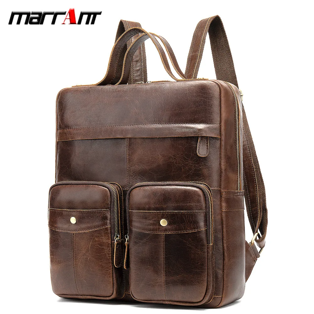 2020 Genuine Leather Men Shoulders Travel Bag Computer Baotou Layer Cowhide Backpack Male