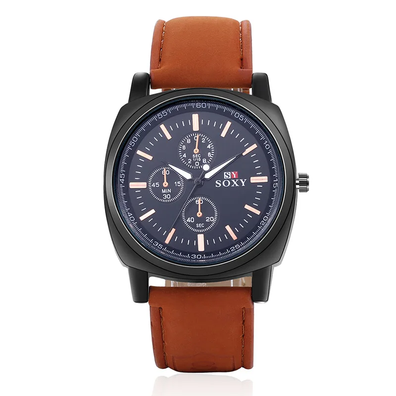 Men Fashion Sports Casual Men Quartz Watch Leather Band Stainless Steel Case Men's Dress Watches SOXY Brown Men Wrist Clock 
Men Fashion Sports Casual Men Quartz Watch Leather Band Stainless Steel Case Men's Dress Watches SOXY Brown Men Wrist Clock