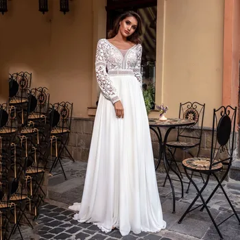 Thinyfull Elegant A Line O Neck Wedding Dress Long Puffy Sleeve Sweep Train Bridal Gown Applique Chiffon Lace Vestido De Novia
Thinyfull Elegant A Line O Neck Wedding Dress Long Puffy Sleeve Sweep Train Bridal Gown Applique Chiffon Lace Vestido De Novia