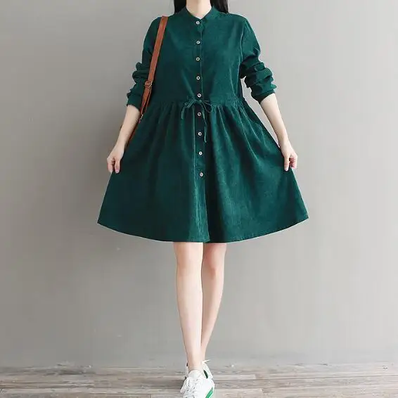 Фото 2019 новые зимние Sukienki Vestidos женские вельветовые платья с длинными рукавами и