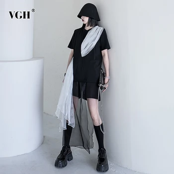 VGH Casual Patchwork Asymmetrical T Shirts Women O Neck Short Sleeve Loose Hit Color Mesh Ruffles Irregular T-shirts For Female 
VGH Casual Patchwork Asymmetrical T Shirts Women O Neck Short Sleeve Loose Hit Color Mesh Ruffles Irregular T-shirts For Female