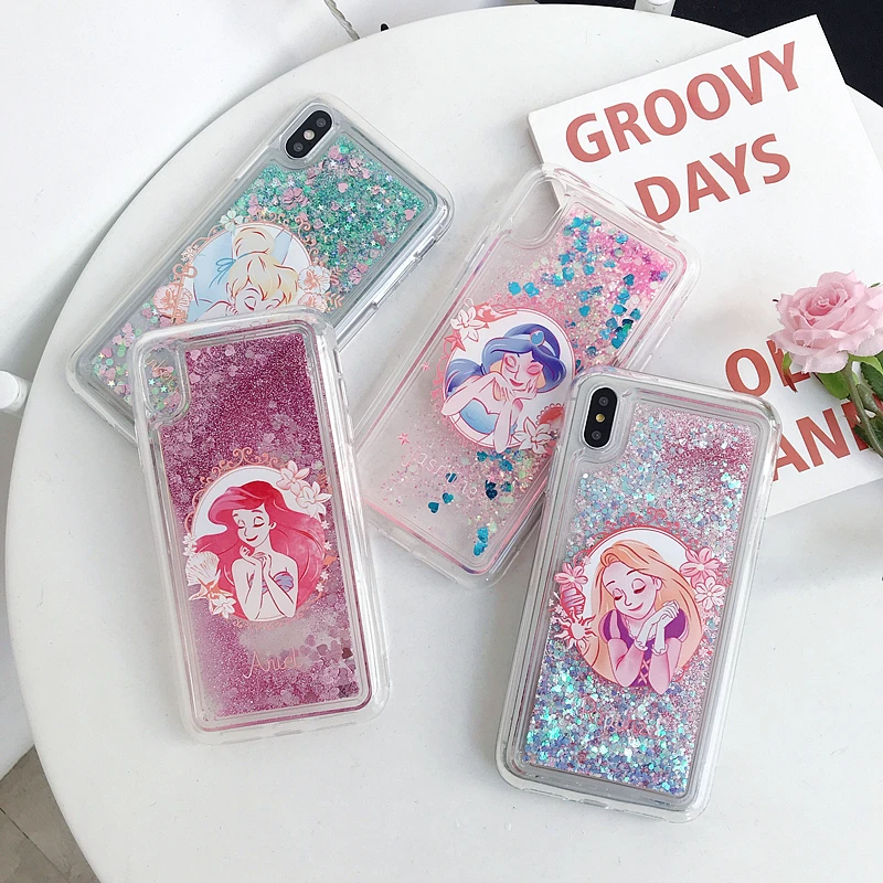 

Dynamic Liquid Quicksand Case For iphone 7 8 6 6s plus Disneys Cartoon Sleeping Beauty Soft TPU case For iphone X XR XS Max capa