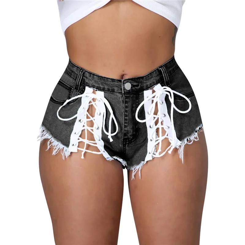 Adogirl Lace Up Tassel Jeans Summer Shorts for Women Sexy Button Fly Mini Night Club Trousers Streetwear Adogirl Lace Up Tassel Jeans Summer Shorts for Women Sexy Button Fly Mini Night Club Trousers Streetwear