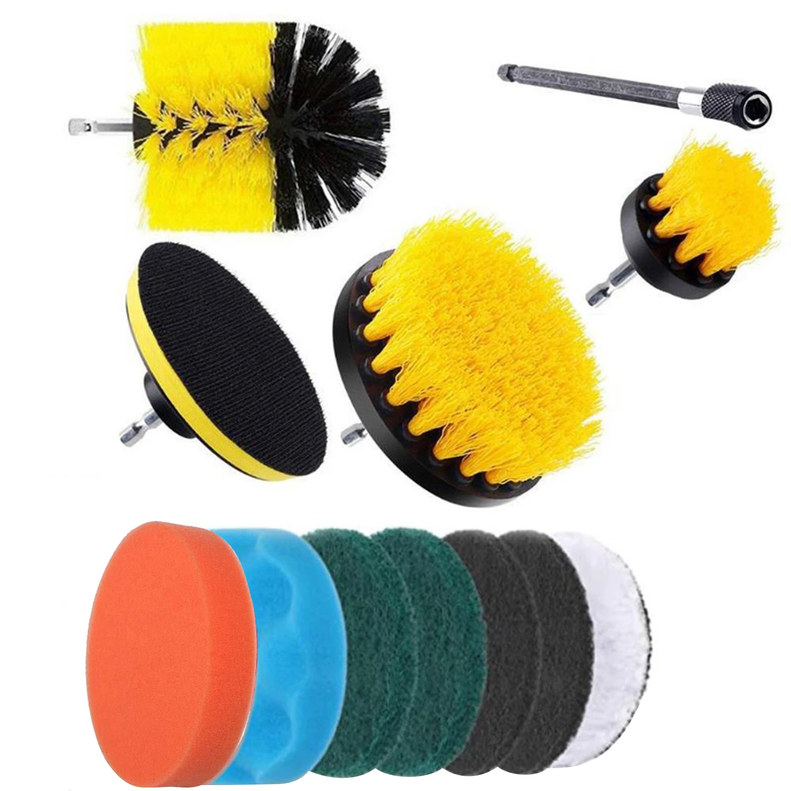 

12PCS/SET Electric Drill Brush Scrub Pads Kit Power Scrubber Cleaning Kit Cleaning Brush Scouring Pad for Carpet Glass Car Clean