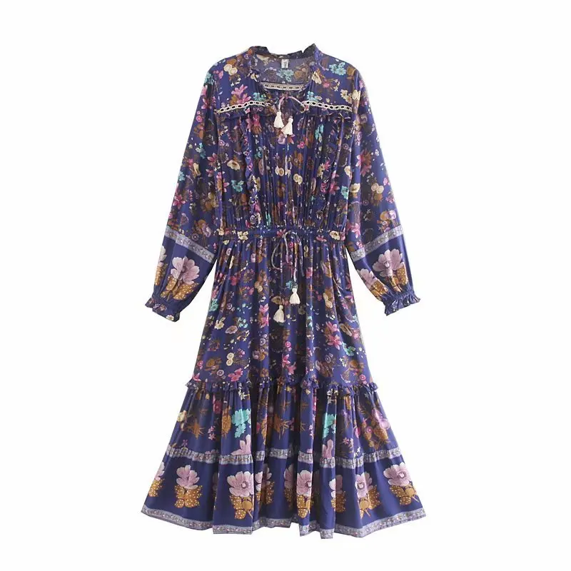 Women's Dress Vacation Style Positioning Printed Long Sleeve Autumn Drawstring Waist Hugging Frilled Dress Casual Long Skirts
Women's Dress Vacation Style Positioning Printed Long Sleeve Autumn Drawstring Waist Hugging Frilled Dress Casual Long Skirts
