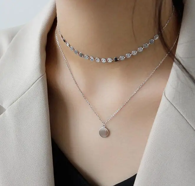 1PC Authentic 925 Sterling silver White/gold disc coin Geometric double rows choker pendant Choker necklace charms tlX512
1PC Authentic 925 Sterling silver White/gold disc coin Geometric double rows choker pendant Choker necklace charms tlX512