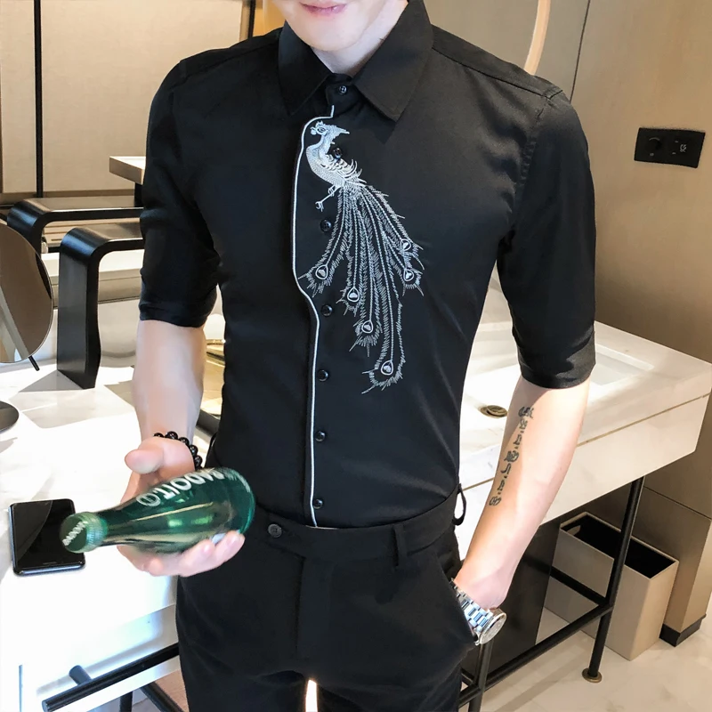 Рубашка мужская приталенная с вышивкой, Стильная сорочка в британском стиле, с коротким рукавом, лето 2020 
Рубашка мужская приталенная с вышивкой, Стильная сорочка в британском стиле, с коротким рукавом, лето 2020