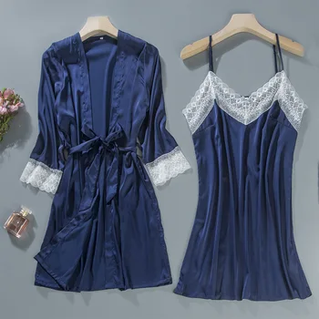 Women Robe & Gown Sets Bathrobe Night Dress with Chest Pads Ladies Nightwear Sexy Lace Sleep Lounge Pijama Long Sleeve
Women Robe & Gown Sets Bathrobe Night Dress with Chest Pads Ladies Nightwear Sexy Lace Sleep Lounge Pijama Long Sleeve