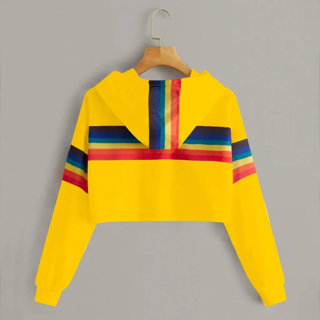 Jaycosin 2019 Fashion Autumn Women Rainbow Stripe Sweatshirt Stylish Long Sleeve Comfortable Female Casual Crop Blouse 930#10