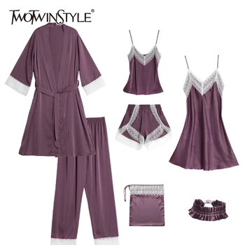 TWOTWINSTYLE Elegant Patchwork Lace Women Seven Piece Sets V Neck High Waist Lace Coat High Waist Pant Hit Color Suit Female New
TWOTWINSTYLE Elegant Patchwork Lace Women Seven Piece Sets V Neck High Waist Lace Coat High Waist Pant Hit Color Suit Female New