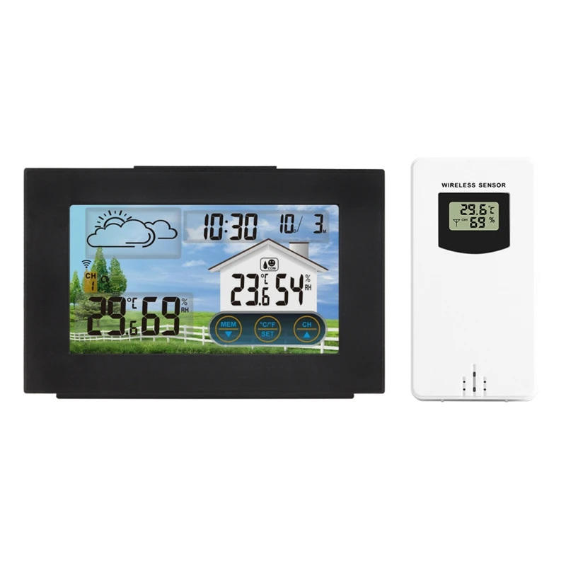 Weather Station Touch Screen Wireless Indoor Outdoor Temperature Humidity Meter Digital Alarm Clock with 1 Sensor
Weather Station Touch Screen Wireless Indoor Outdoor Temperature Humidity Meter Digital Alarm Clock with 1 Sensor