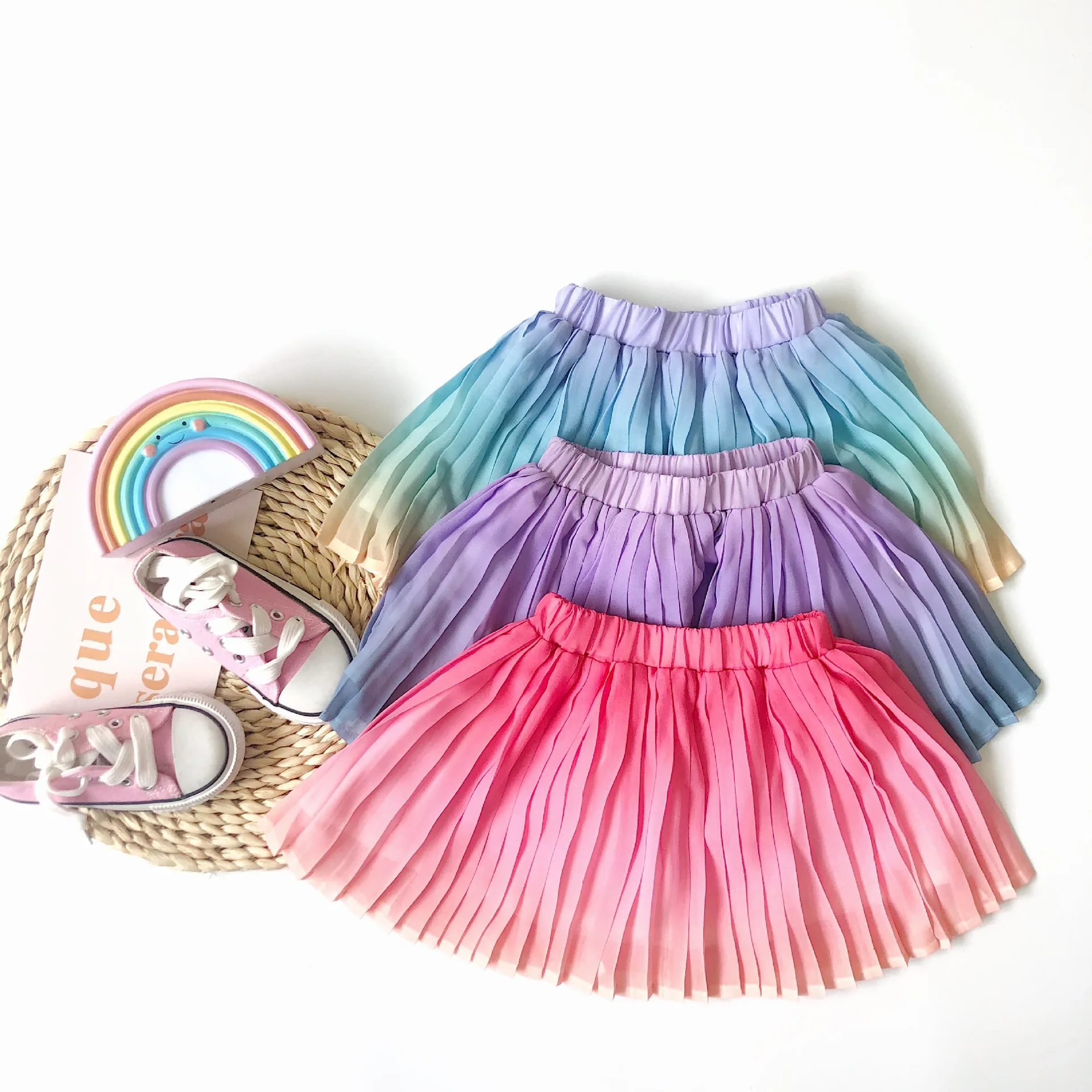 Фото Детская плиссированная юбка Tonytaobaby шифоновая с градиентом 3 цвета на выбор | Мать