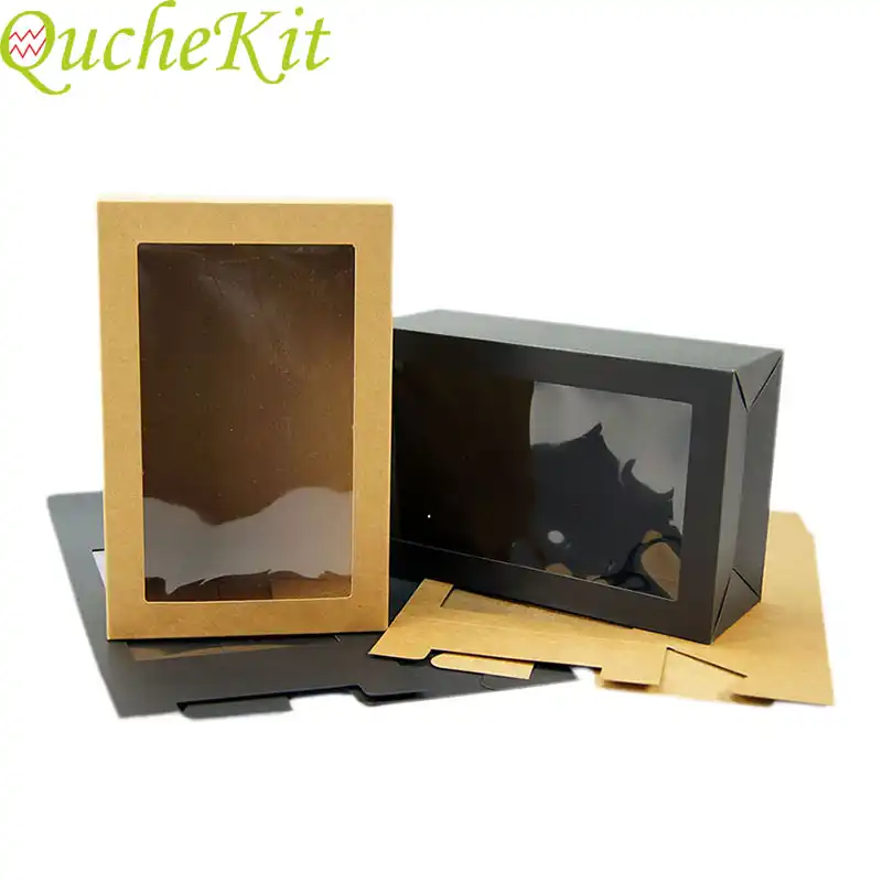 6pcs black kraft paper cake boxes with transparent pvc window