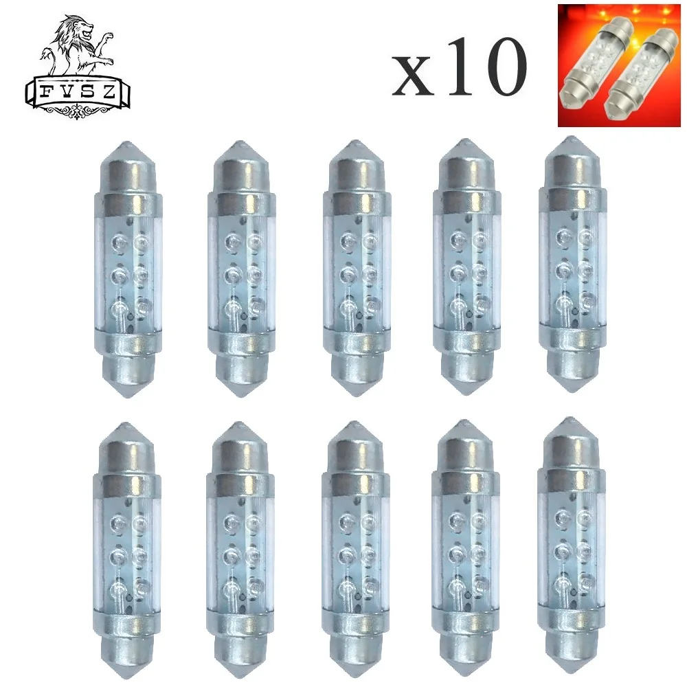 10 шт. Festoon 39mm C5W 6 SMD красный светодиодный светильник для чтения автомобильные