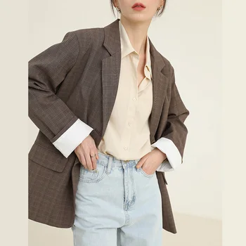 Ellacey Plaid Suit Jacket Female Korean Spring New Retro Casual Loose Lattice Blazer Coat Vintage Plaid Blazer Women 
Ellacey Plaid Suit Jacket Female Korean Spring New Retro Casual Loose Lattice Blazer Coat Vintage Plaid Blazer Women