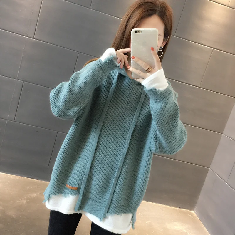 Women's Knitwear Sweater Jacket Loose Fake Two-piece Contrast Hooded Thick Knit Sweater Fashion Pullover Women-ya135
Women's Knitwear Sweater Jacket Loose Fake Two-piece Contrast Hooded Thick Knit Sweater Fashion Pullover Women-ya135