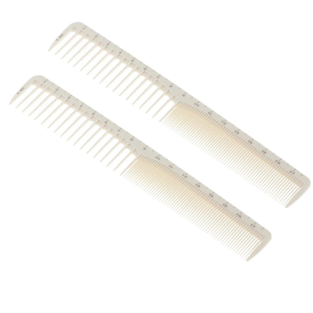 2 In1 2 Pieces White Professional Hair Styling Combs, Heat-resistance Hair Cutting Combs With Measurements 2 In1 2 Pieces White Professional Hair Styling Combs, Heat-resistance Hair Cutting Combs With Measurements