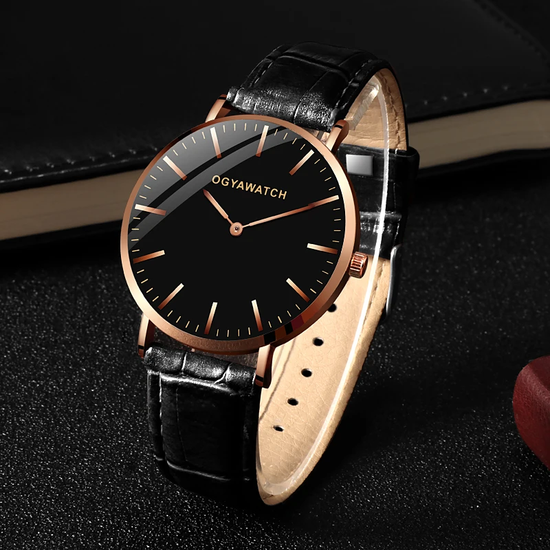 Новые мужские часы OGY простые роскошные спортивные кварцевые saati с кожаным