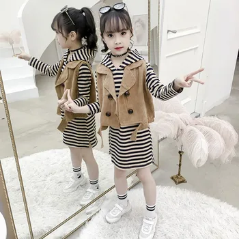 Spring Autumn Casual Girls Clothing 2 Piece Sets Double Breasted Vests+Hooded Striped Long Sweatshirts Children Outfits 4-13T
Spring Autumn Casual Girls Clothing 2 Piece Sets Double Breasted Vests+Hooded Striped Long Sweatshirts Children Outfits 4-13T