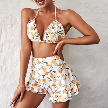 Misswim High waist bikinis 2020 mujer Fruit printed swimsuit female String bikini Ruffle swimwear women Halter new bathing suit 
Misswim High waist bikinis 2020 mujer Fruit printed swimsuit female String bikini Ruffle swimwear women Halter new bathing suit