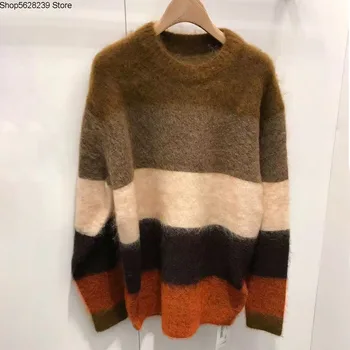 2020 Mohair Loose Round Neck Pullover Spell Color Rainbow Stripes Sweater
2020 Mohair Loose Round Neck Pullover Spell Color Rainbow Stripes Sweater