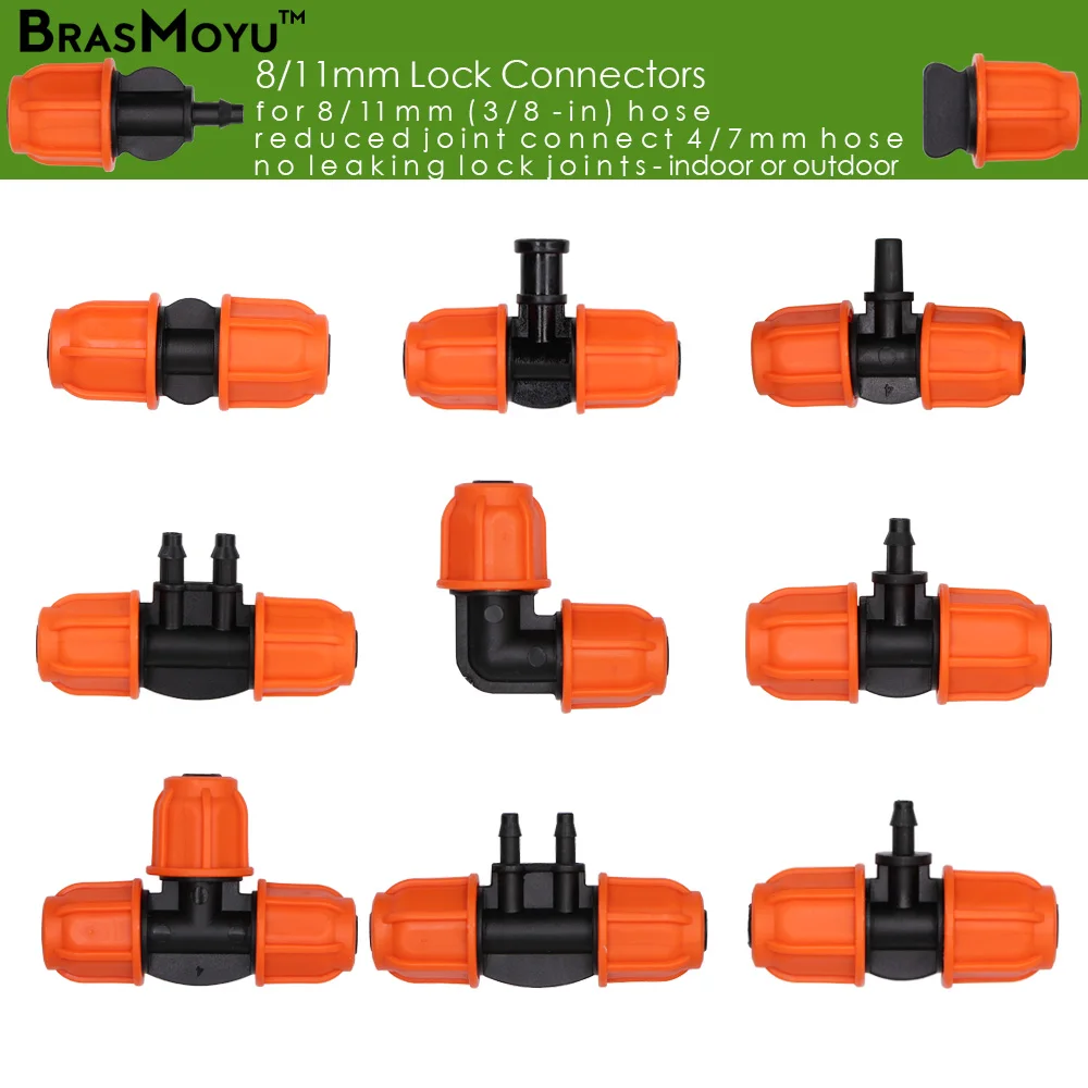 

BRASMOYU Orange 8/11mm Water Hose Joint 3/8'' Lock Garden Water Connector Garden Irrigation Coupling Adaptor for Tubing