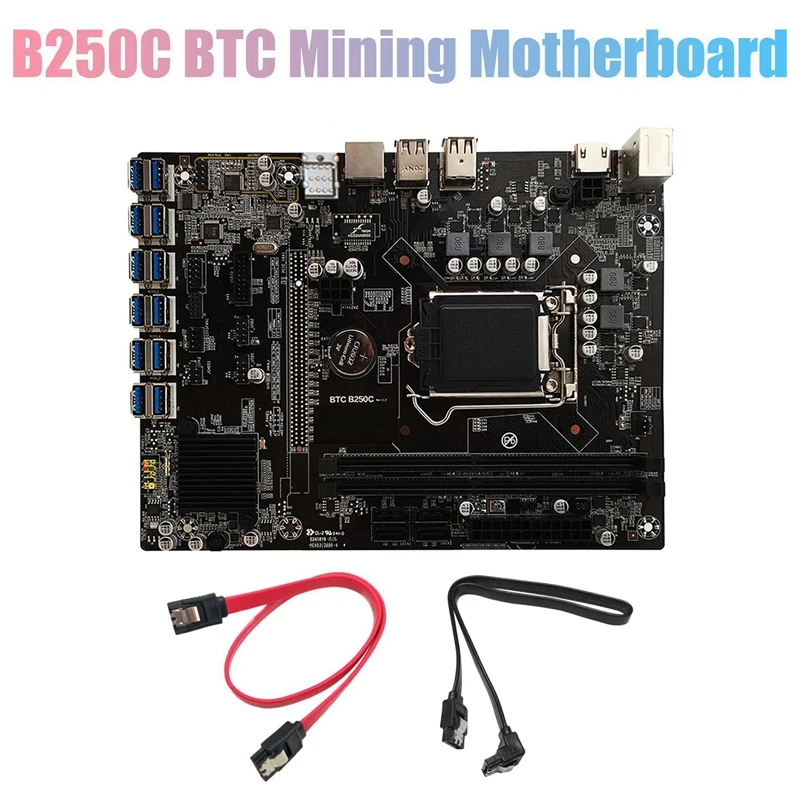 Материнская плата B250C для майнинга BTC с 2 кабелями XSATA 12xpcie к USB3.0 слот графической