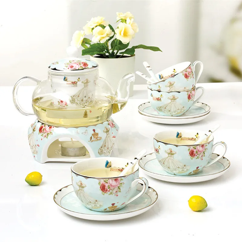 Romantic Household Flower Tea Teaware Coffee Set Heatable Base Tea Stove Glass Teapot Ceramic Coffee Cup Saucer Spoon Set
Romantic Household Flower Tea Teaware Coffee Set Heatable Base Tea Stove Glass Teapot Ceramic Coffee Cup Saucer Spoon Set