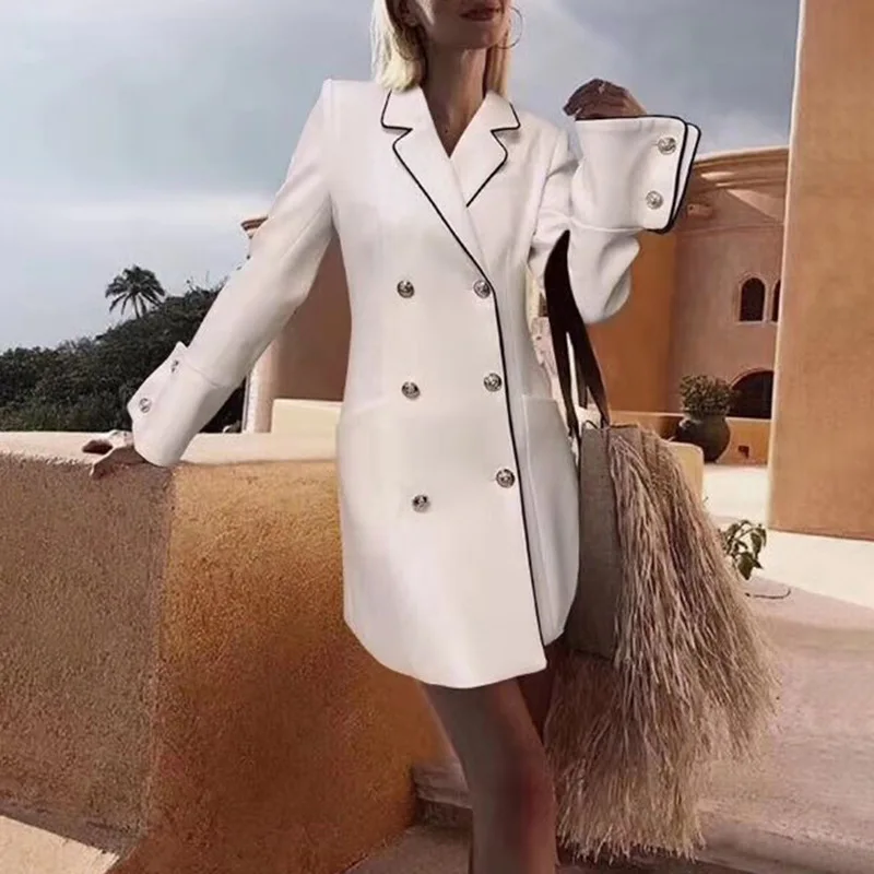 2019 Autumn New Fashion Elegant Woman Blazers Notched Collar Long Sleeve Double Breasted Button Contract Color Long Coats
2019 Autumn New Fashion Elegant Woman Blazers Notched Collar Long Sleeve Double Breasted Button Contract Color Long Coats