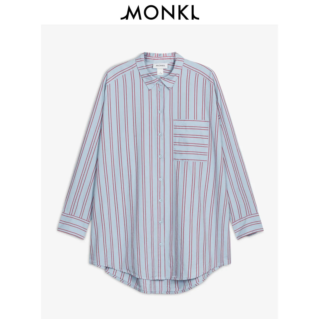 

February 9 off! [Monki] Casual Boyfriend-Style Loose-Fit Stripes Loose-Fit Long-sleeved Shirt Women's 0633696