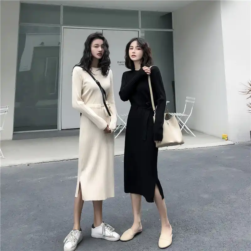 maxi dress and sweater