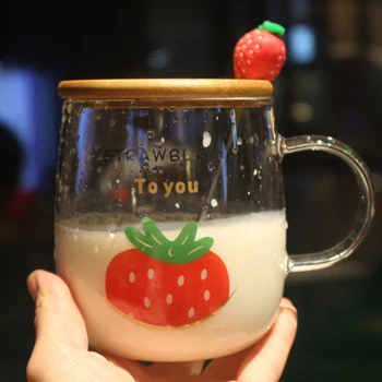 Cute Glass Cup with Spoon Lid Strawberry Coffee Mug Creative High Capacity Heat Resistant Glass Cups Nordic Water Cup DA60BLB
Cute Glass Cup with Spoon Lid Strawberry Coffee Mug Creative High Capacity Heat Resistant Glass Cups Nordic Water Cup DA60BLB