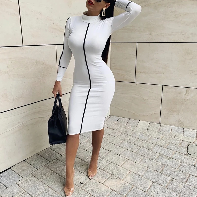 Striped biding long sleeve bodycon dress women Solid color sexy night club party dress Autumn 2019 knee turleneck robe femme
Striped biding long sleeve bodycon dress women Solid color sexy night club party dress Autumn 2019 knee turleneck robe femme