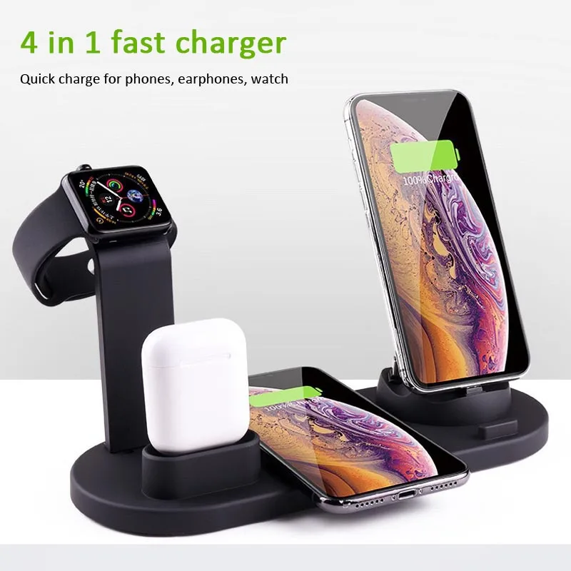 10W Qi Wireless Charger Dock Station 4 in 1 For iPhone X XS XR MAX 11 Pro 8 For Apple Watch Airpods Fast Charger Stand Holder
10W Qi Wireless Charger Dock Station 4 in 1 For iPhone X XS XR MAX 11 Pro 8 For Apple Watch Airpods Fast Charger Stand Holder