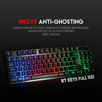 FANTECH 87 Keys Gaming keyboard English LED Wired Backlit Keyboard For Computer 19 Buttons Have No Conflicts Keyboard for Gaming
FANTECH 87 Keys Gaming keyboard English LED Wired Backlit Keyboard For Computer 19 Buttons Have No Conflicts Keyboard for Gaming