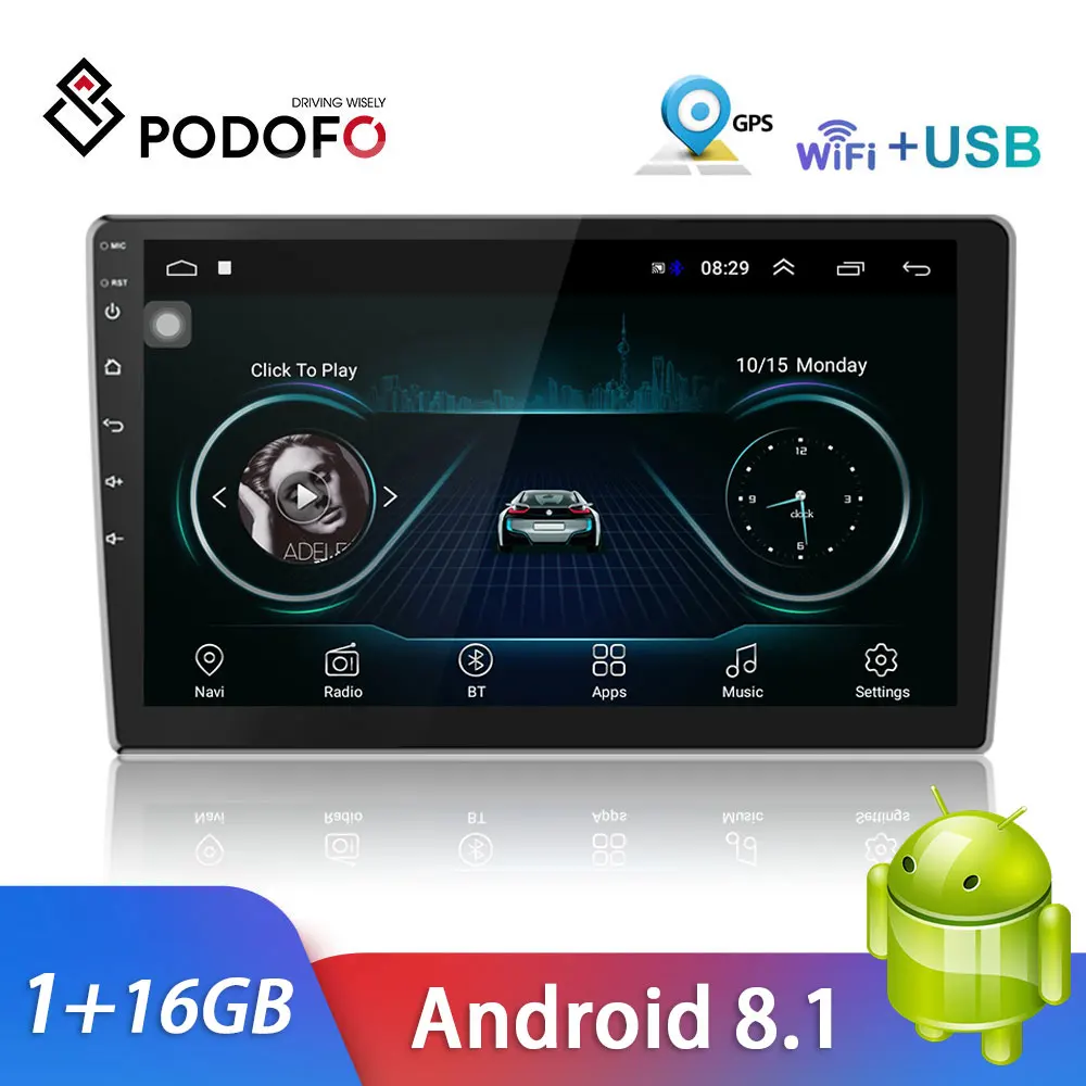 Автомагнитола Podofo мультимедийный MP5-плеер на Android 10 1 дюйма с Bluetooth Wi-Fi GPS FM-радио