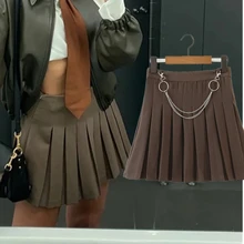 

Elmsk Faldas Mujer Moda 2021 Ins Fashion Blogger Skirts Womens Retro High Waist A-line Mini Skirt Women Chain Sexy Pleated