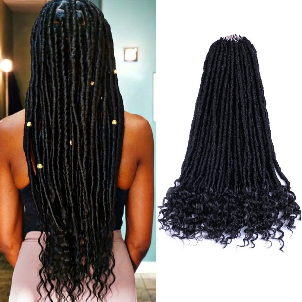 

Goddess Faux Locs Crochet Hair 20 Inch Synthetic Braiding Hair with Curly Ends Ombre Braids Extensions Soft Long Afro Dreadlocks