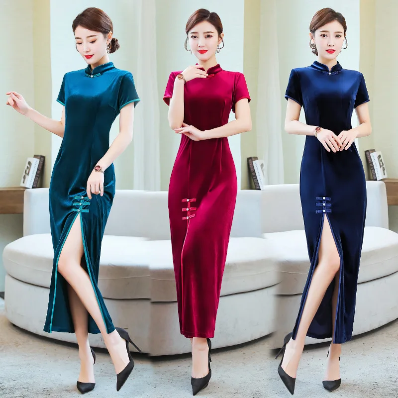 2020 Summer Wear New Style Korean-style Elegant Retro Elasticity Velvet Chinese Costume Annual General Meeting Cheongsam Dress W 
2020 Summer Wear New Style Korean-style Elegant Retro Elasticity Velvet Chinese Costume Annual General Meeting Cheongsam Dress W