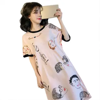 Women Summer Short Sleeve Nightgown Cartoon Figures Cat Print Loose Nightdress M7DD
Women Summer Short Sleeve Nightgown Cartoon Figures Cat Print Loose Nightdress M7DD