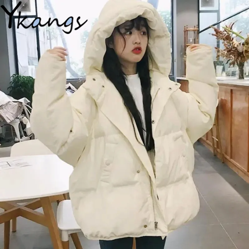 

Winter Harajuku Loose Korean Y2k Parkas Women Solid Thicken Warm Student Oversize Coat Baggy Casual Short Jackets Hoodies Female