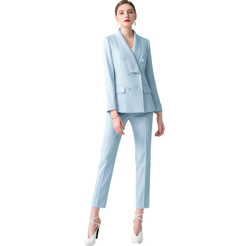 Women's suit sky blue women's double-breasted suit 2 sets (jacket + pants) women's casual professional wear custom made
Women's suit sky blue women's double-breasted suit 2 sets (jacket + pants) women's casual professional wear custom made