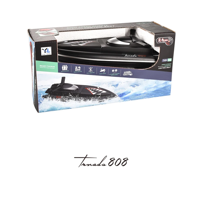 2021New 808 Rc Boat 2.4G Remote Control speedboat Rechargeable Waterproof Cover Design Anti-collision Protection wltoys rc boat
