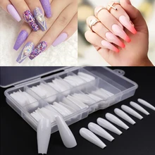 100 pièces/boîte faux ongle artificiel longue ballerine clair/naturel/blanc faux cercueil ongles Art conseils complet couverture manucure + boîte à bijoux(China)