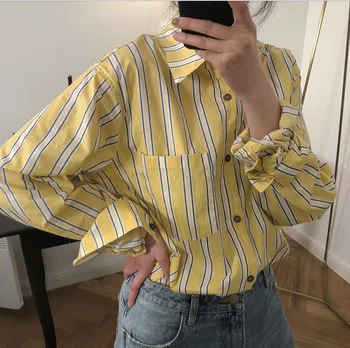 Chun - xin korea chun - xin korean chic lazy fresh lapel vertical stripes clean - up a casual long - sleeve shirt girl.
Chun - xin korea chun - xin korean chic lazy fresh lapel vertical stripes clean - up a casual long - sleeve shirt girl.