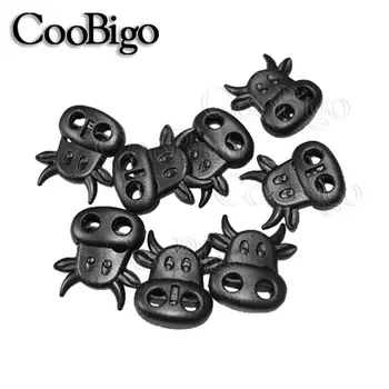 

500pcs 29mm x 26mm Plastic 2 Hole Ox Cow Head Cord Lock Black Toggle Stopper for Paracord Sportwear Garment Rope Accessories