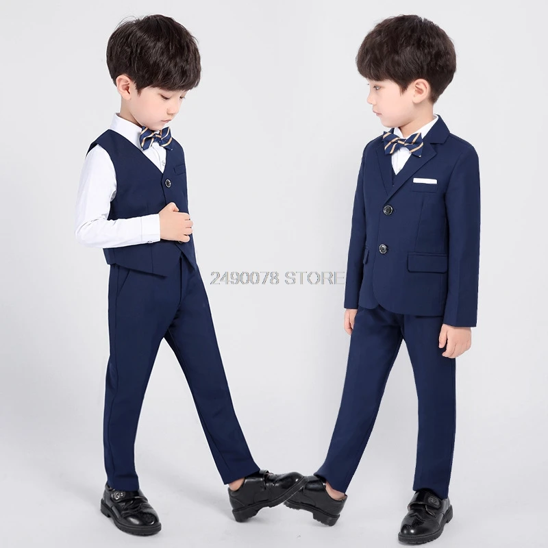 

Flower Boys Formal Wedding Suit Jacket Vest Pants Tie 4Pcs Kids Birthday Party Tuxedos Gentleman Party Host Blazer Costume