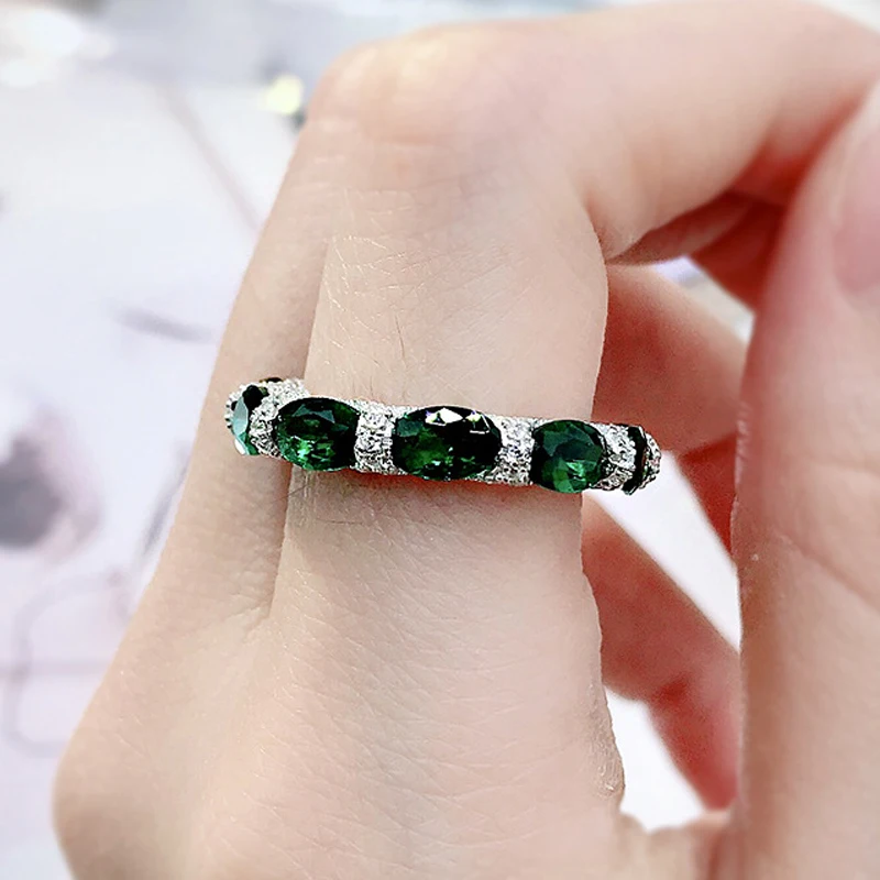 OEVAS 100% 925 Sterling Silver Sparkling Full High Carbon Diamond Synthetic Ruby Aquamarine Emerald Rings For Women Fine Jewelry