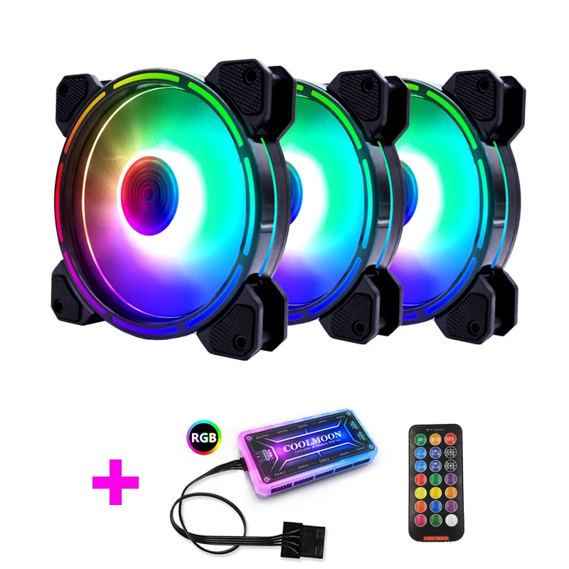 Coolmoon RGB Fan with IR Remote Controller Quiet 120mm Computer Case CPU Cooler and Radiator RGB Case Fans
Coolmoon RGB Fan with IR Remote Controller Quiet 120mm Computer Case CPU Cooler and Radiator RGB Case Fans